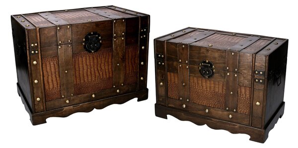 Set 2 Baule in legno marrone rettangolare