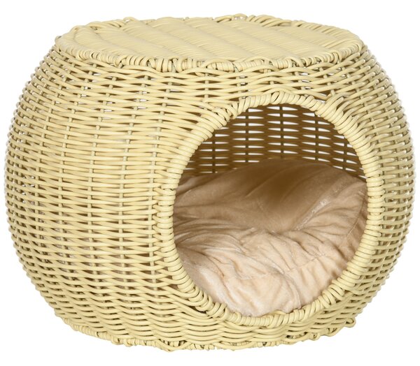 Cuccia Casetta per Gatti Ø40x30 cm in Rattan PE Beige