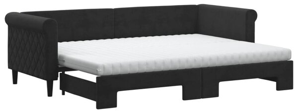 Divano Letto Estraibile con Materassi Nero 80x200 cm Velluto