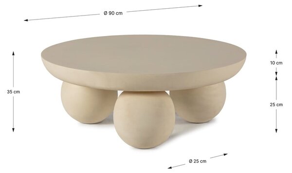 Tavolino da salotto rotondo beige in mango massiccio ø 90 cm Ailen – MOME
