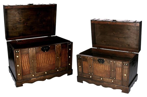 Set 2 Baule in legno marrone rettangolare