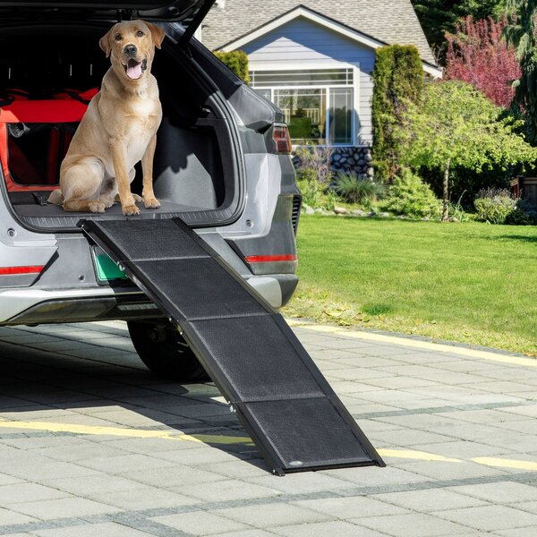 Rampa per Cani Pieghevole 158x43,5x2,5 cm in MDF e Alluminio Nero