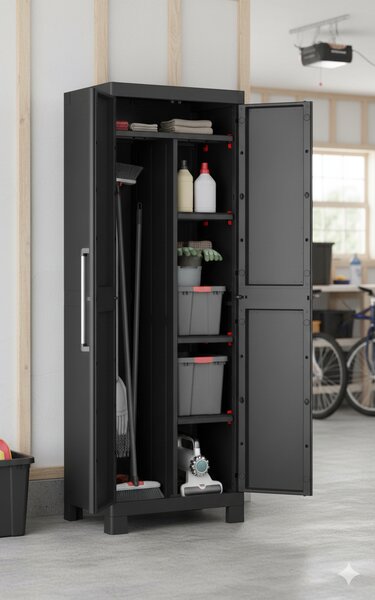 Armadio in Resina 4 Ripiani 65x45x182 cm Keter Detroit Portascope Nero
