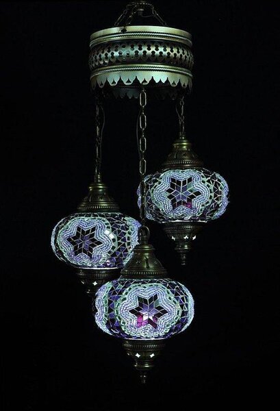 Lampada a sospensione turca - Lampada orientale - Viola - 3 sfere di vetro - Design a mosaico realizzato a mano
