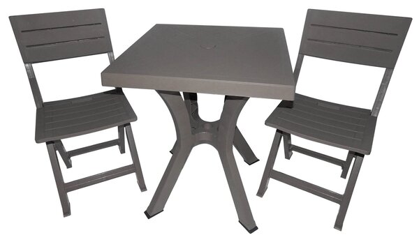 Set Tavolino e 2 Sedie Pieghevoli da Giardino in Resina Bauer Duetto Tortora