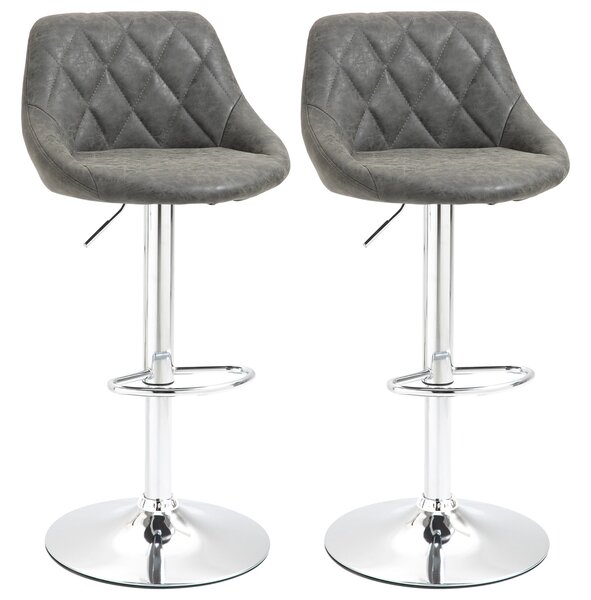 Set 2 Sgabelli da Bar 51,5x48x83-104 cm in Similpelle Grigio Scuro
