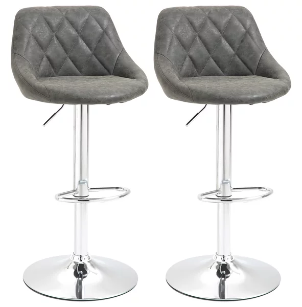 Set 2 Sgabelli da Bar 51,5x48x83-104 cm in Similpelle Grigio Scuro