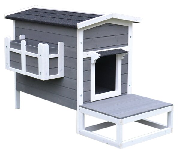 Cuccia da Esterno Rialzata con Balconcino e Tetto Impermeabile in Legno Grigio 83x66.5x74.7 cm