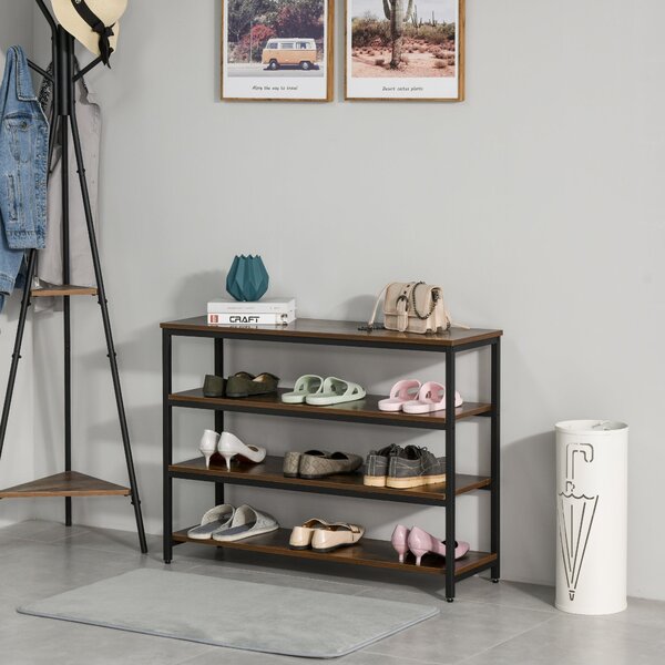 Scaffale 4 Ripiani 100x30x72 cm in Metallo e Legno Marrone Rustico
