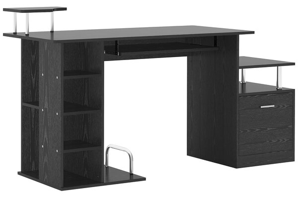 Scrivania Porta PC Moderna Tavolo da Ufficio con Ripiani Tastiera Scorrevole 152x60x88 cm Nero