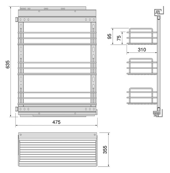 Carrello Estraibile per Moduli Inferiori Cucina da 400 a 480 mm in Acciaio Emuca Brillo Cromato