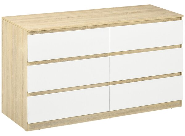 Cassettiera 6 Cassetti 135x48x77 cm in Legno Bianco e Colore Legno