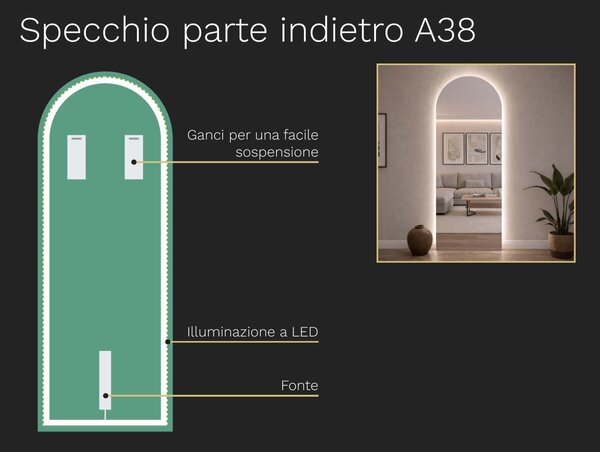 Specchio atipico con illuminazione a LED A38 35×93