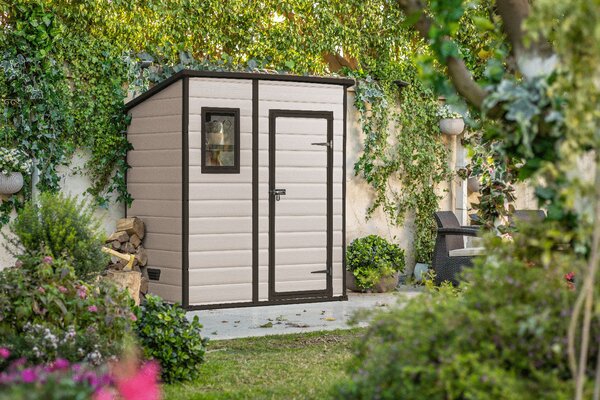 Casetta da Giardino Porta Attrezzi 183,5x111x200,5 cmin Resina Effetto Legno Keter Manor Pent 6x4 Beige