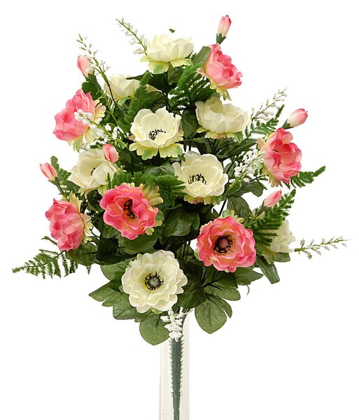 Set 2 Bouquet Artificiale Composto di 14 Fiori Artificiali di Anemone Altezza 46 cm Rosa