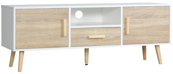 Mobile Porta TV Basso max 46" 140x40x55,3 cm con Ripiano Cassetto e 2 Armadietti in Truciolato e Pino