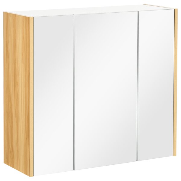 Specchiera da Bagno 3 Ante 68x22x60 cm Mensole Regolabili Bianco