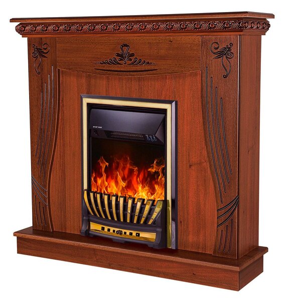 Camino Elettrico da Pavimento 103,5x110x30 cm Effetto Fiamma 2000W Napoli & Meridian Noce