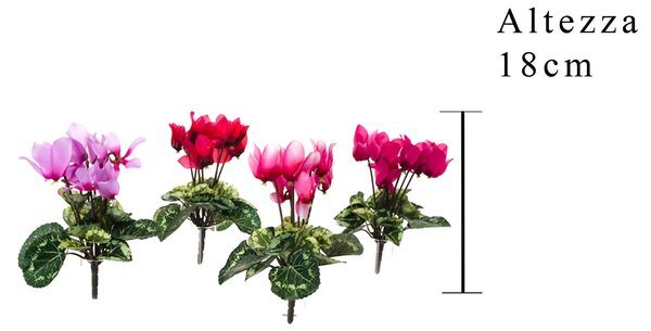 Set 12 Mini Ciclamino Artificiali Composto da 7 Fiori Altezza 18 cm Multicolore