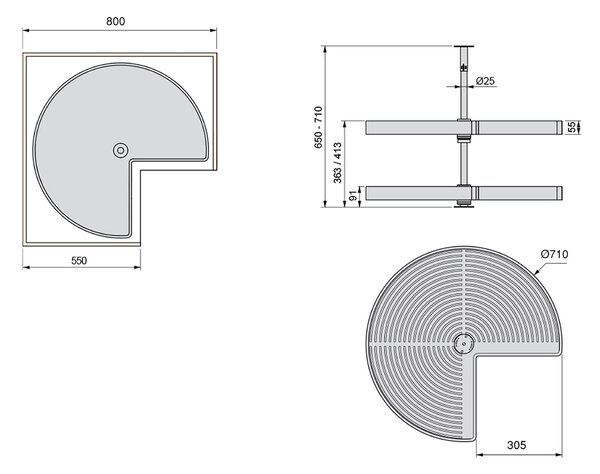 Cestello Girevole Ø71 cm per Mobile da Cucina 80 cm in Plastica e Alluminio Emuca Bianco