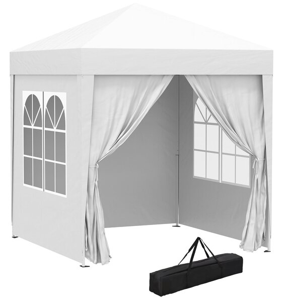 Gazebo da Giardino Pieghevole 2x2m con 4 Pareti Rimovibili in Poliestere e Acciaio Bianco