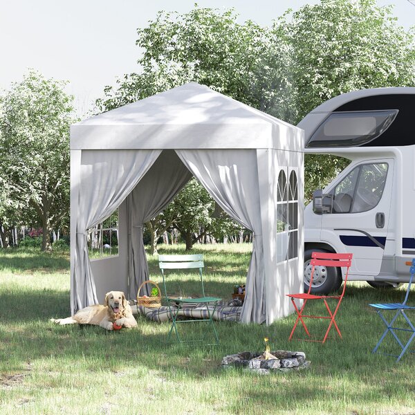 Gazebo da Giardino Pieghevole 2x2m con 4 Pareti Rimovibili in Poliestere e Acciaio Bianco