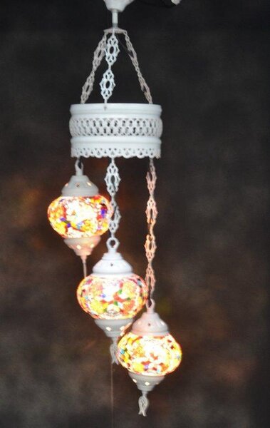 Lampada orientale con 3 sfere colorate a mosaico, circa 80 cm, elegante lampada da soffitto per qualsiasi interno