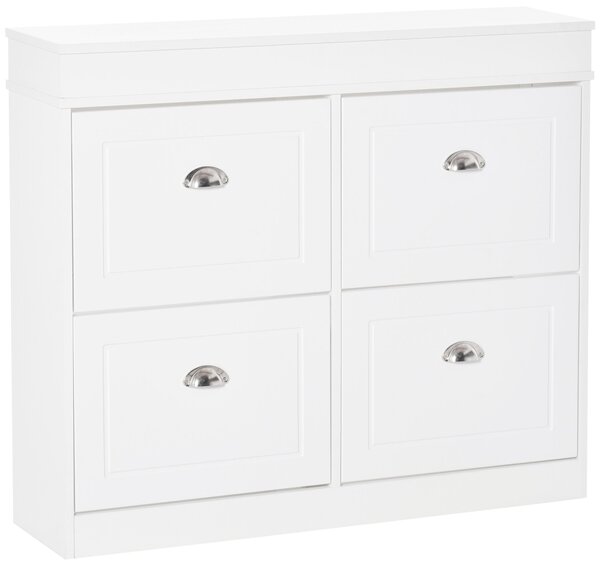 Scarpiera 4 Cassetti a Ribalta 32 Paia 98x24x83 cm in Legno Bianco