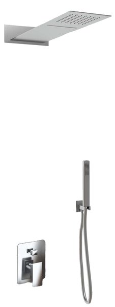 Kit Doccia Soffione Doccino Miscelatore e Cascata in Acciaio Inox 55x23 cm da Parete Rek