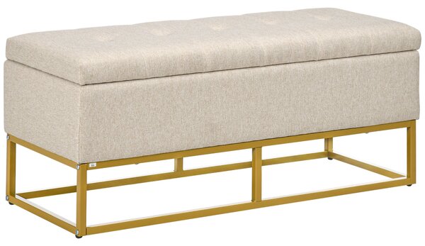 Panca Fondo Letto 110x44x48 cm con Contenitore in Poliestere Trapuntata Beige