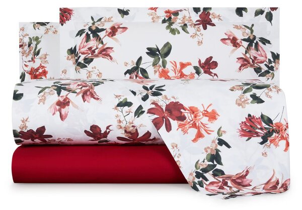 Completo Lenzuola In Percalle Wild Orchid Matrimoniale - 250X290 175X205 + 2 Federe 50X80 Mirabello Floreale Bianco Caleffi