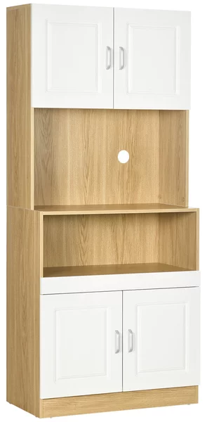 Mobile Dispensa 4 Ante 80x40x180 cm in Truciolato Bianco e Legno Naturale