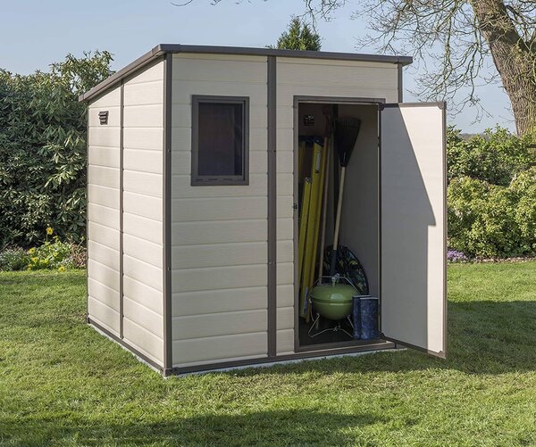 Casetta da Giardino Porta Attrezzi 183,5x185x200 cmin Resina Effetto Legno Keter Manor Pent 6x6 Beige