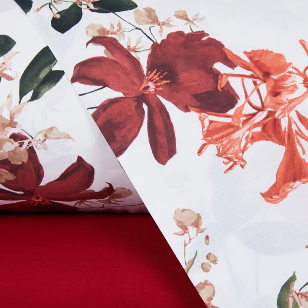 Completo Lenzuola In Percalle Wild Orchid Matrimoniale - 250X290 175X205 + 2 Federe 50X80 Mirabello Floreale Bianco Caleffi