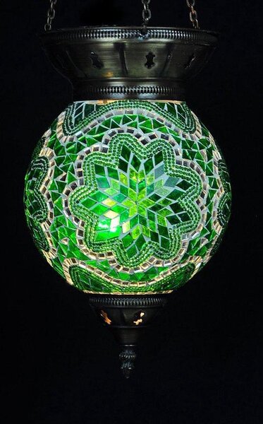 Lampada a sospensione turca verde 25 cm - Lampada orientale Moosik realizzata a mano per un'illuminazione suggestiva