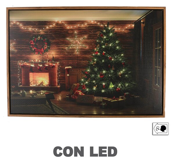 Quadro in Legno con Led albero di Natale rettangolare cm 63x43x3,3