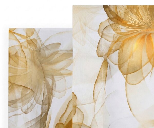Completo Lenzuola In Percalle Sea Flower Matrimoniale - 250X290 175X205 + 2 Federe 50X80 Mirabello Floreale Oro Caleffi