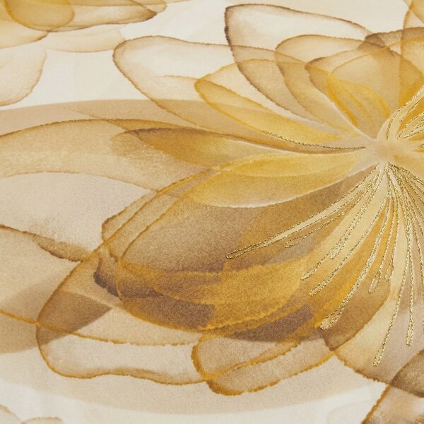 Completo Lenzuola In Percalle Sea Flower Matrimoniale - 250X290 175X205 + 2 Federe 50X80 Mirabello Floreale Oro Caleffi