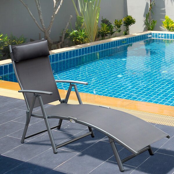 Lettino Prendisole Relax Pieghevole Telaio in Metallo Grigio 137x63.5x100.5 cm