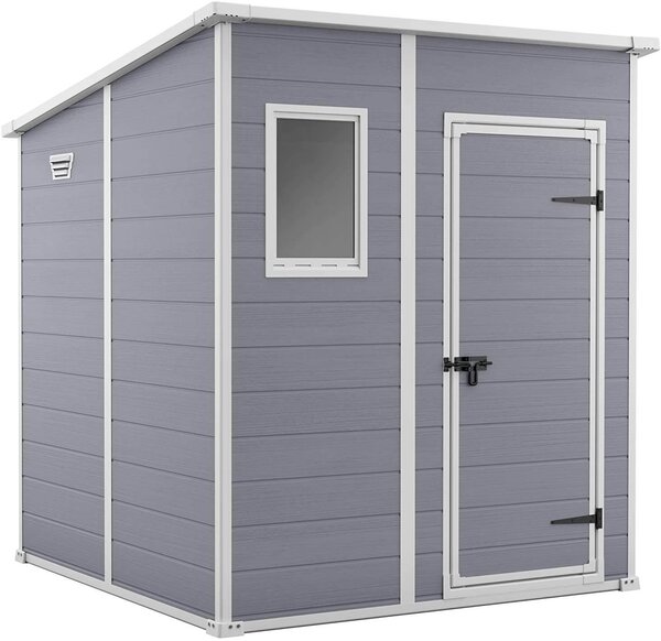 Casetta da Giardino Porta Attrezzi 183,5x185x200 cmin Resina Effetto Legno Keter Manor Pent 6x6 Grigia