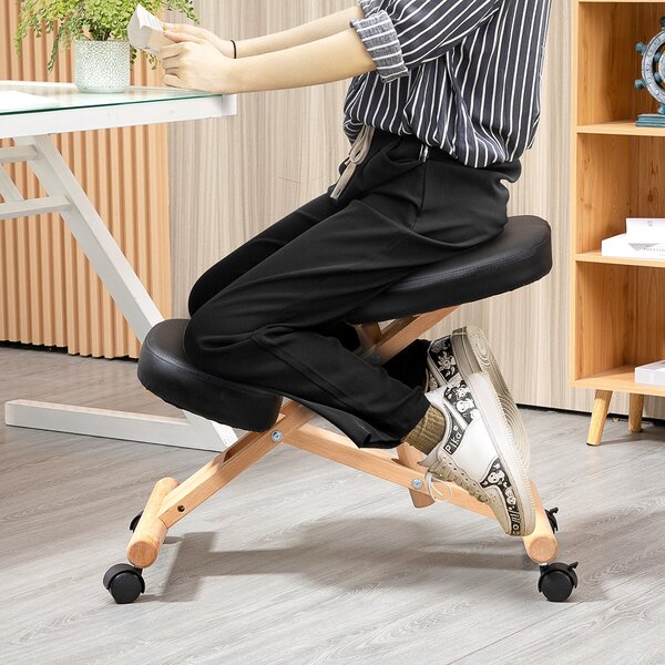 Sedia Sgabello Svedese da Ufficio Ortopedico Ergonomico in Similpelle Nera
