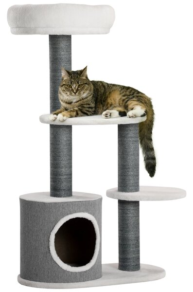 Albero Tiragraffi 55,5x30,5x98 cm con Letino e Casetta in Corda di Juta Grigio e Bianco