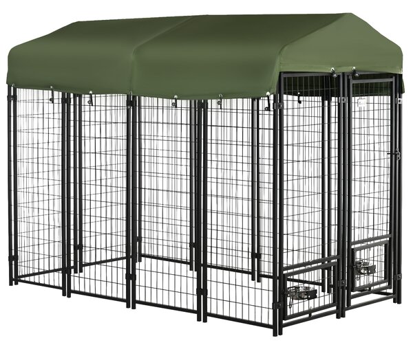 Kennel per Cani da Esterno 244x122x183 cm in Acciaio e Tessuto Oxford Verde
