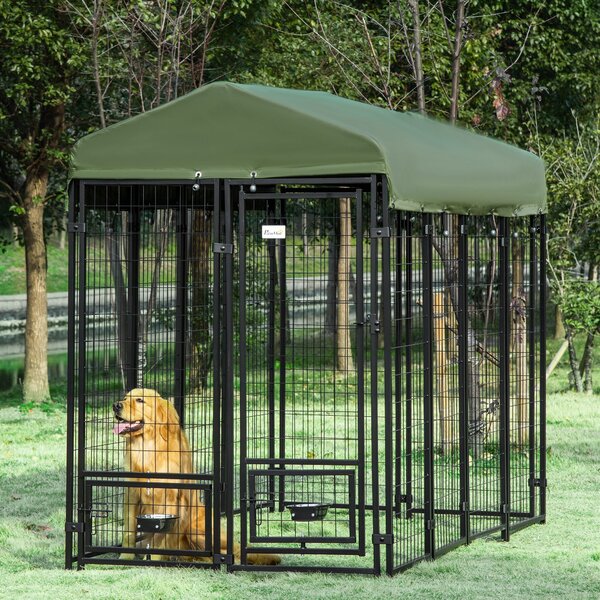 Kennel per Cani da Esterno 244x122x183 cm in Acciaio e Tessuto Oxford Verde