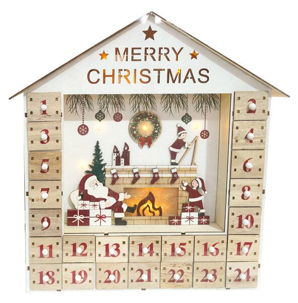 Calendario dell'Avvento 34x8x35 cm Casetta in Legno con Luci