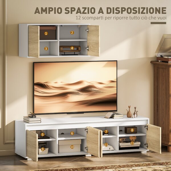 HOMCOM Set 2 Pezzi in Truciolato, Mobile TV max 70" 160x39x43 cm e Mobile Multiuso a Parete 80x35x40 cm