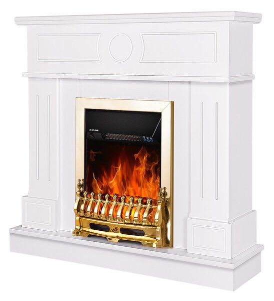 Camino Elettrico da Pavimento 97,8x104,8x30 cm Effetto Fiamma 2000W Ambassador & Galileo Gold Bianco
