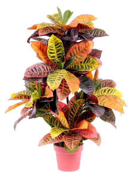 Croton Artificiale con Vaso, Composto da 136 Foglie Altezza 100 cm Verde
