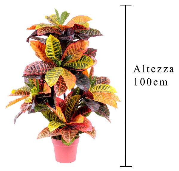 Croton Artificiale con Vaso, Composto da 136 Foglie Altezza 100 cm Verde