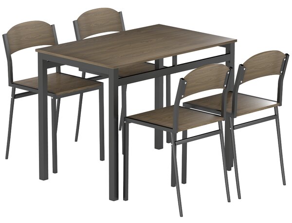 HOMCOM Set da Pranzo da 5 Pezzi con 1 Tavolo Rettangolare 100x63x76.5 cm e 4 Sedie 45x40x82 cm, in Acciaio e MDF, Nero e Rovere
